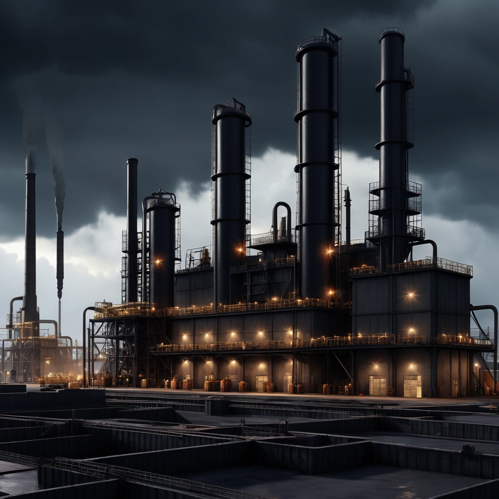 facny carrigan. moody industrial skyline, painting