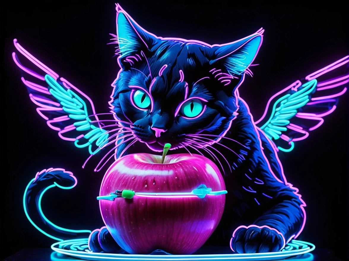 a cat eatibg apple while flying