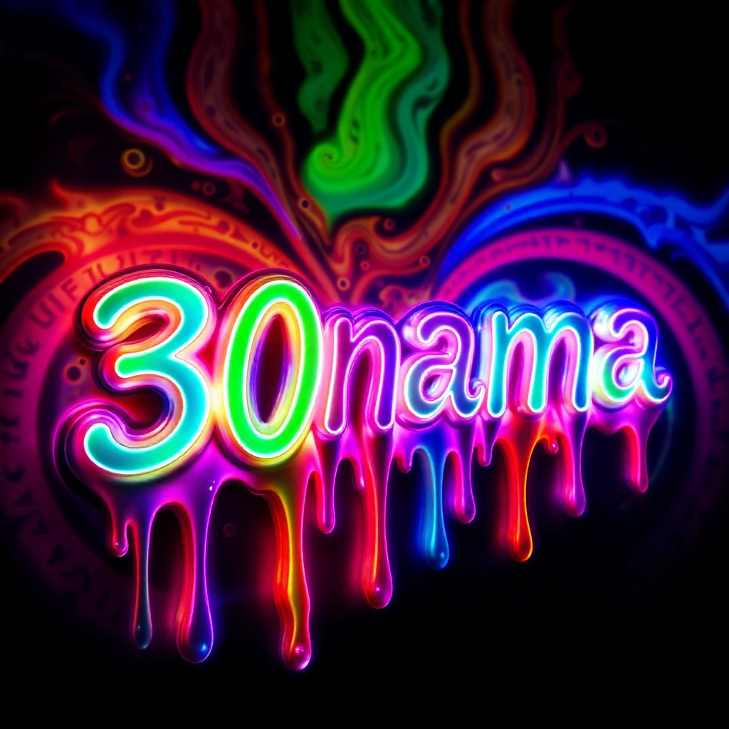 "30nama" text, in style of glow stick