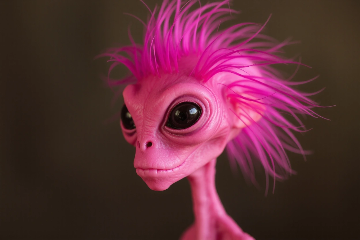 pink alien with hair