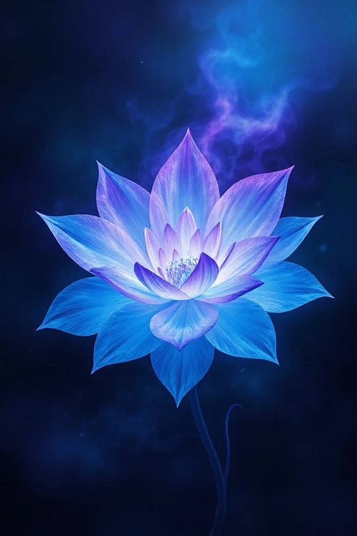 A magical flower with gradient of blue and purple, dark background